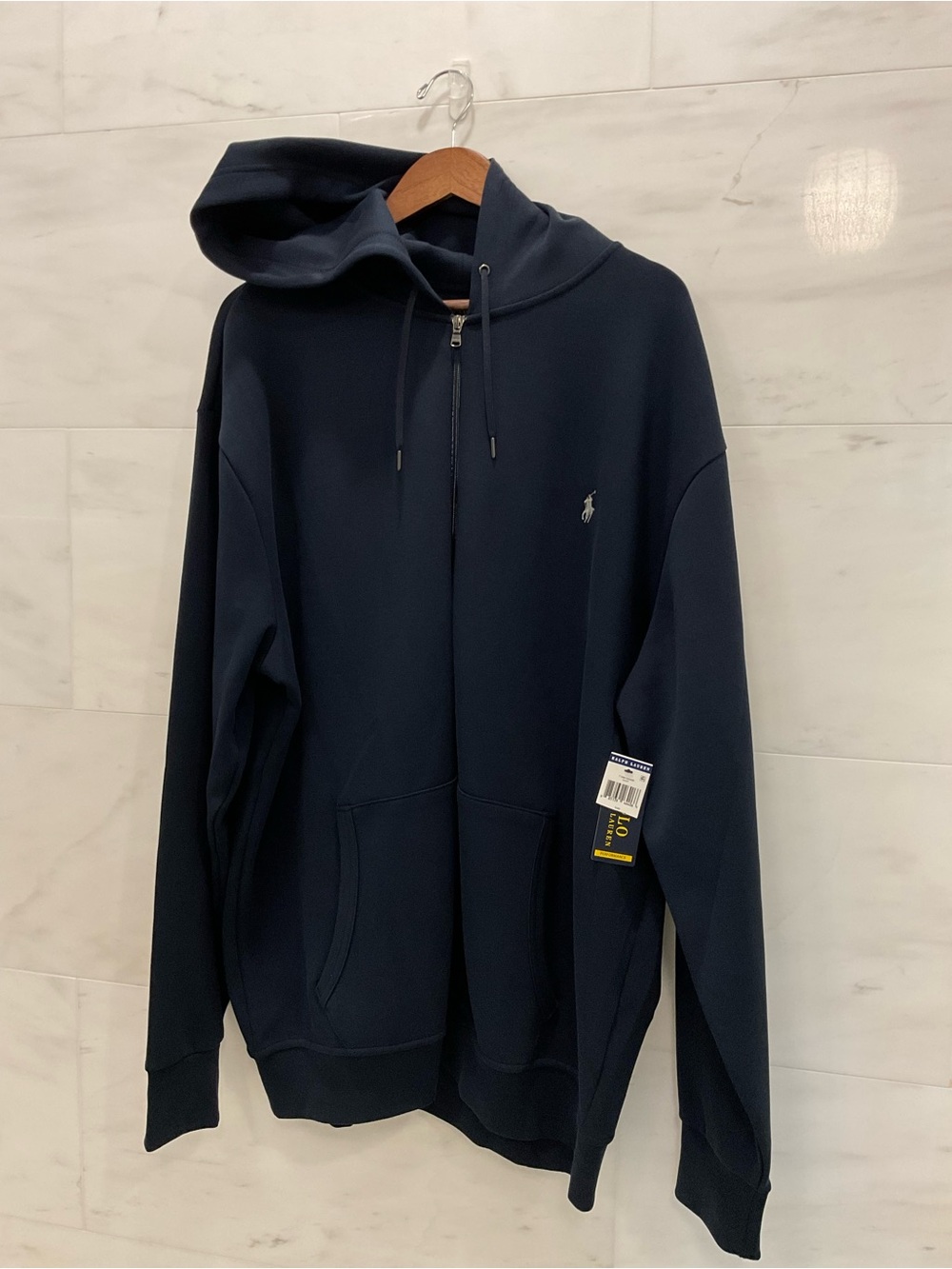 POLO Ralph Lauren Navy Blue Double Knit Full Zip Hoodie Sweatshirt 2XLT T06